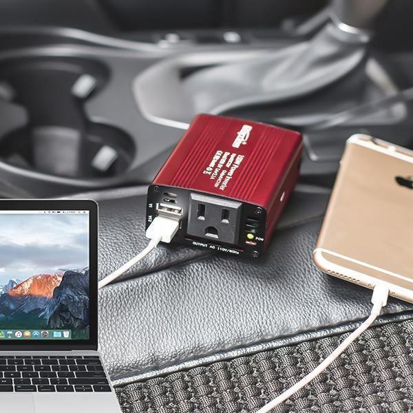 150W Car Power Inverter DC/AC Car with 3.1A Dual USB Car Adapter-Red - VARON