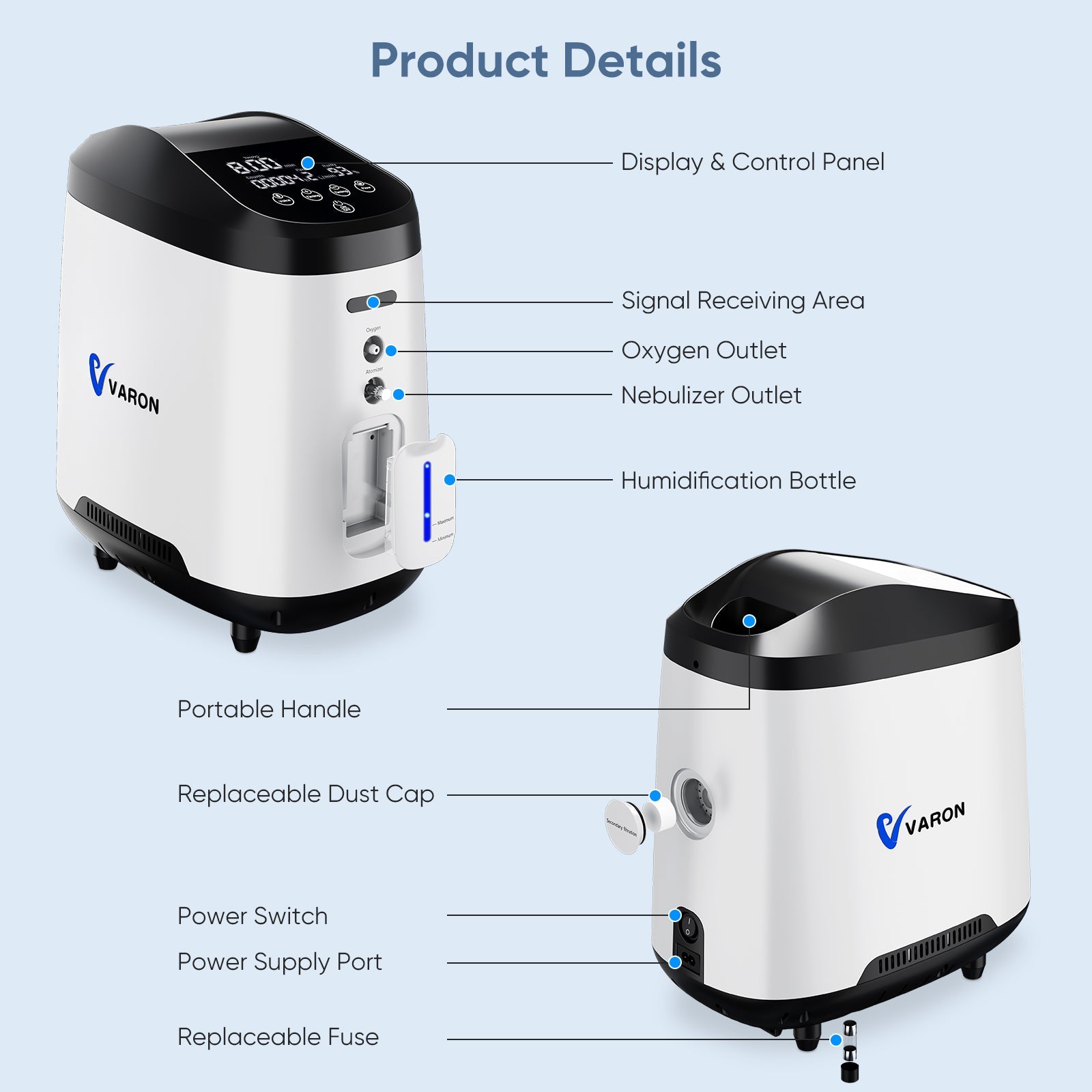 VARON VH-2 Pro | Continuous Flow Home Oxygen Concentrator (1-8 settings)